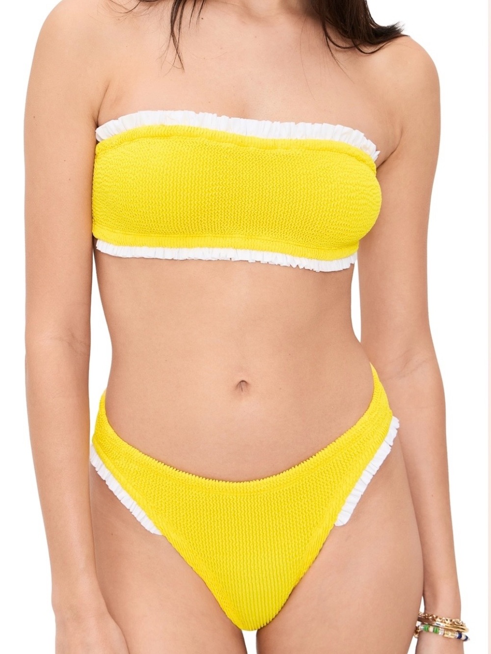 NWT Hunza G Tracey frill Yellow Bikini in sunflower/white